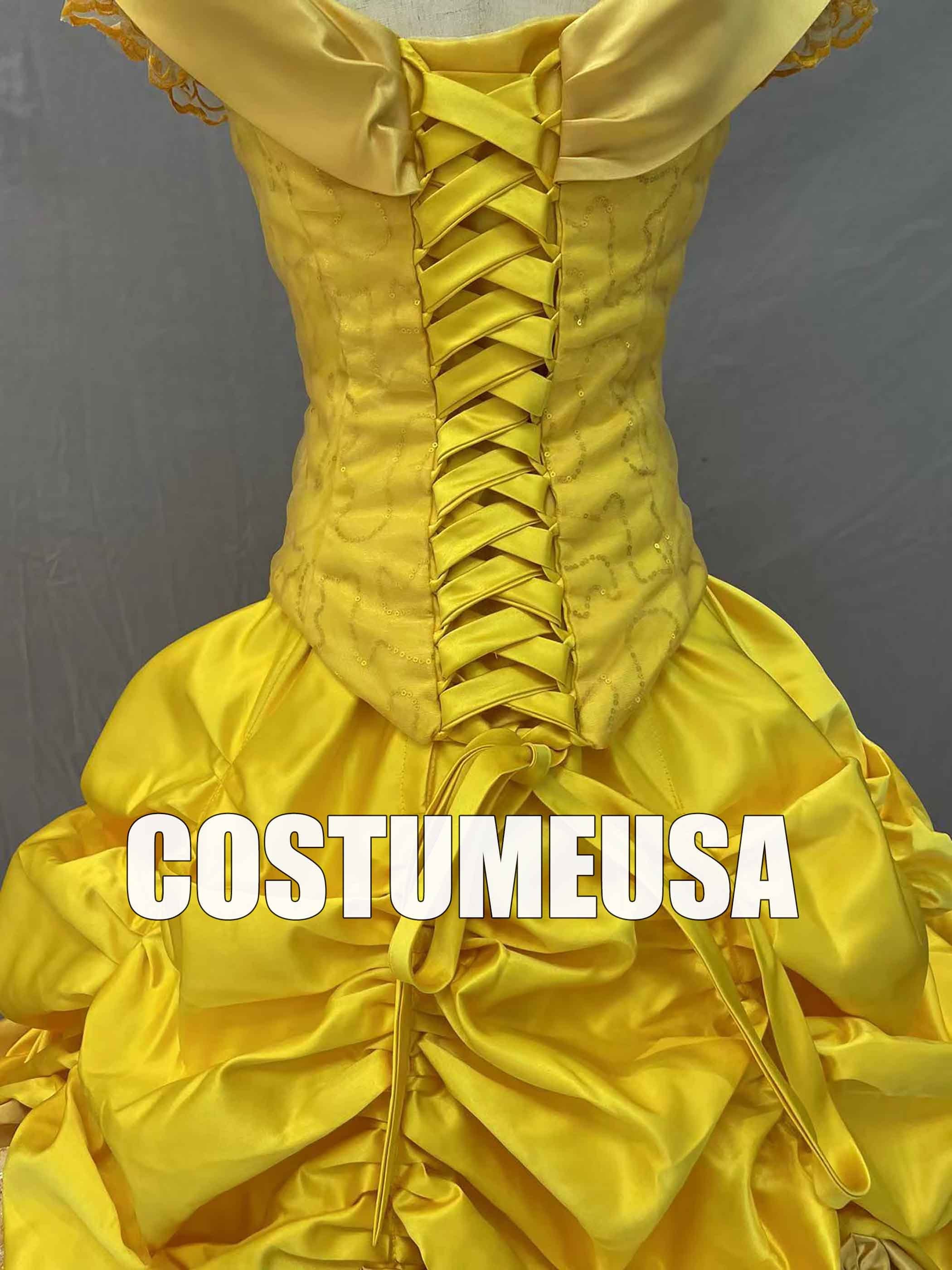 Princess Belle Dress Yellow Beauty And The Beast Belle Dress Adult Woman Girls Cosplay Costume Lace Up
