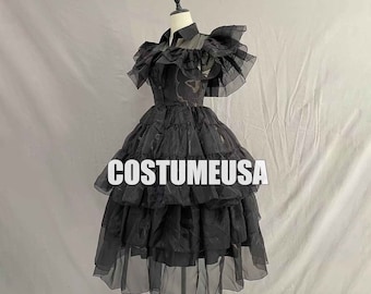 Wednesday Dress The Addams Family Black Dress Cosplay Costume Adult Woman Girls