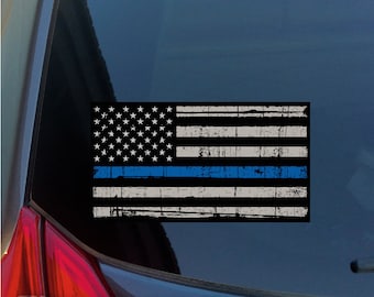 Distressed Thin Blue Line American Flag sticker decal police law enforcement LE leo protect