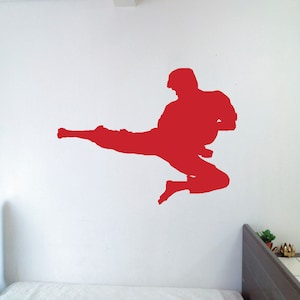 Martial arts flying side kick silhouette vinyl sticker sport protection skills