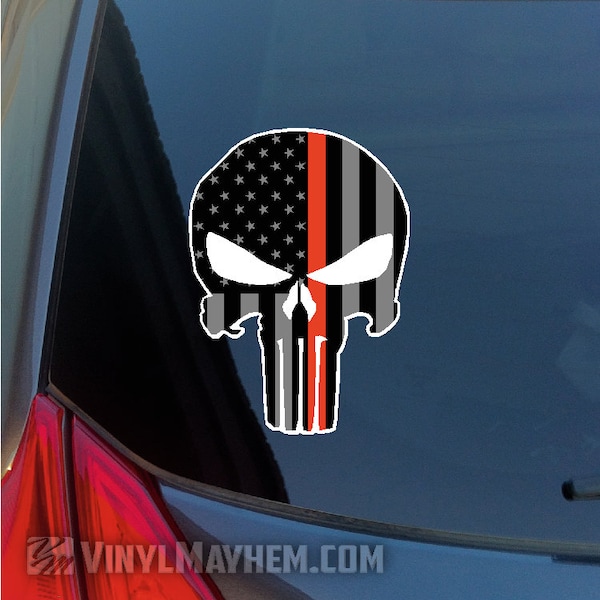 Punisher Thin Red Line Skull subdued American Flag sticker decal Fire Department Hazmat Fireman