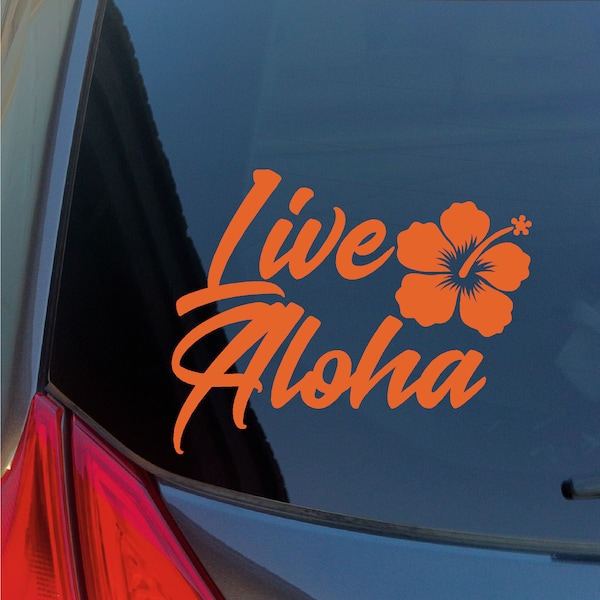 Live Aloha vinyl sticker decal Hawaiian Islands Hawaii hula love Kona Lanai 808 Maui Kauai ohana