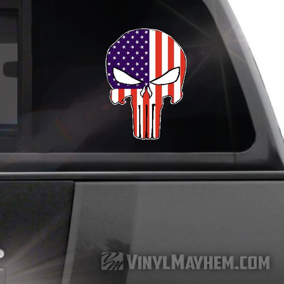 Punisher Skull With USA Flag Vinyl Decal Sticker - For Car, Truck, Window, Laptop