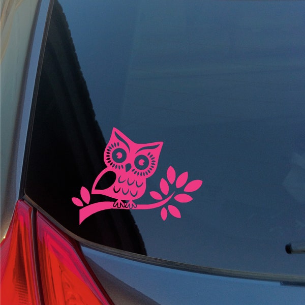 Owl on a branch vinyl sticker decal car truck SUV wall hoot wise cute night tree