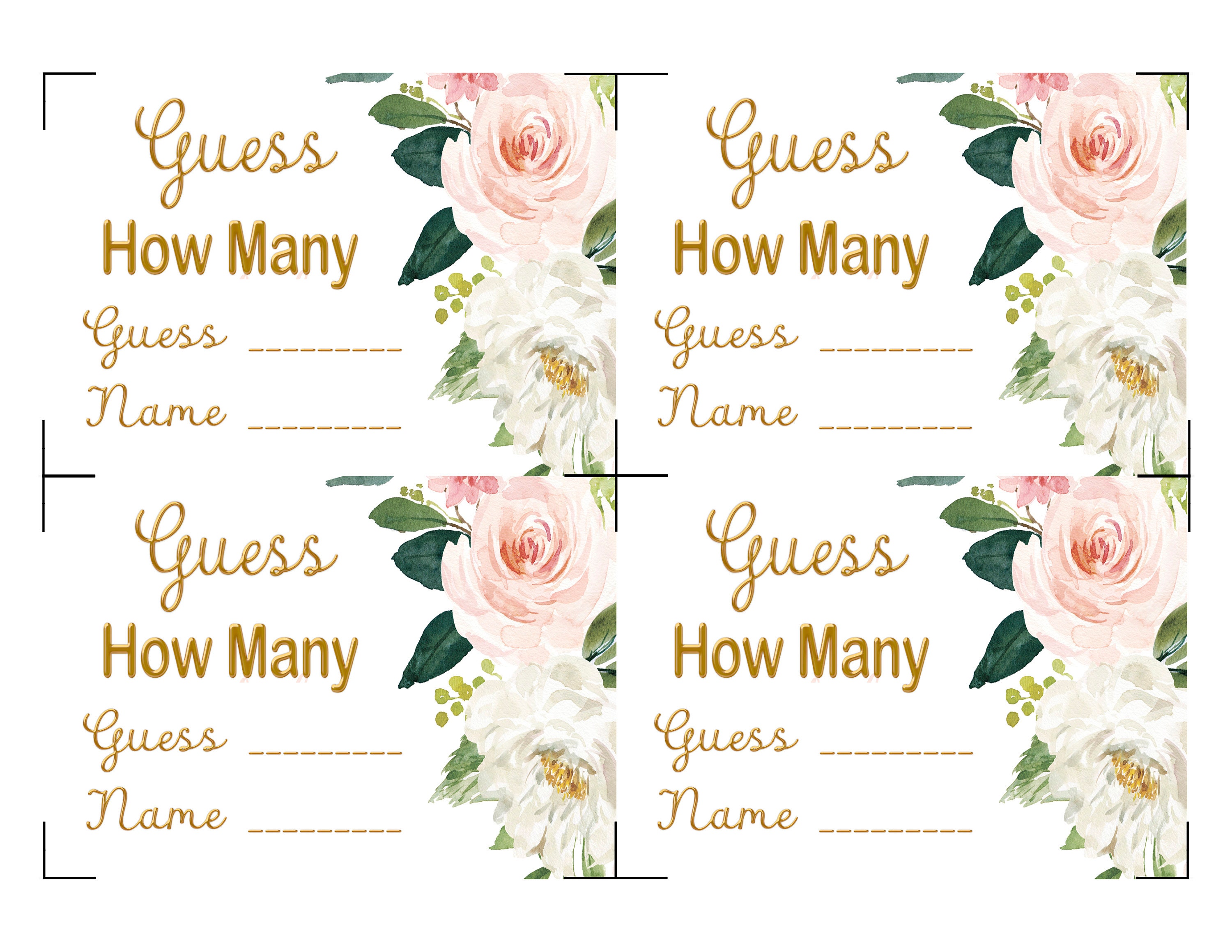 Guessing Game Printable Guess How Many Game Floral Pink Girl | Etsy