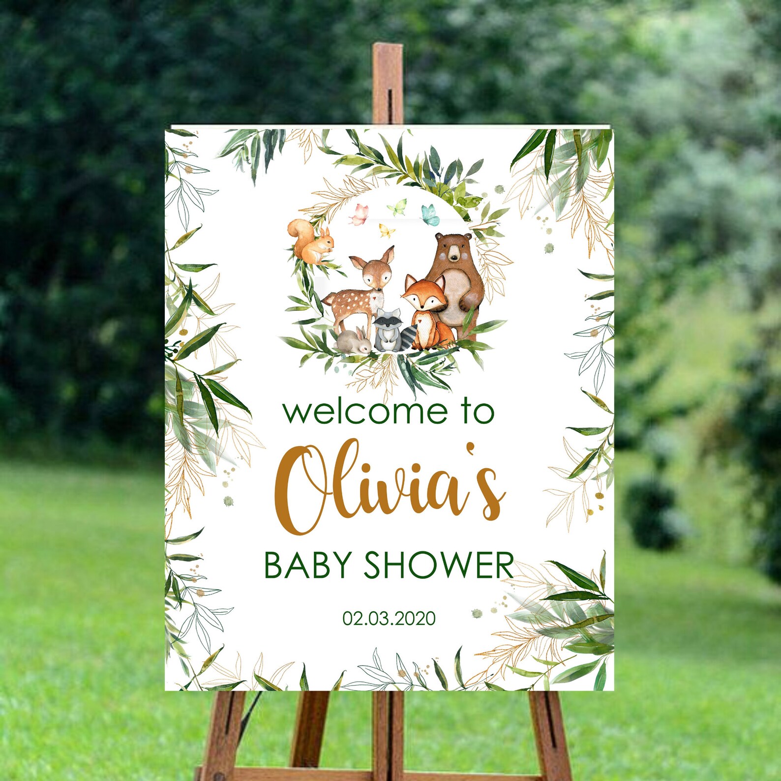 Woodland Baby Shower Sign Greenery Personalized Etsy