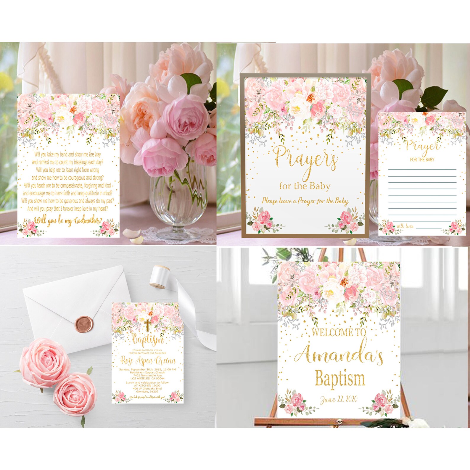 Printable Baptism Tags Editable Baptism Favor Tags Floral | Etsy