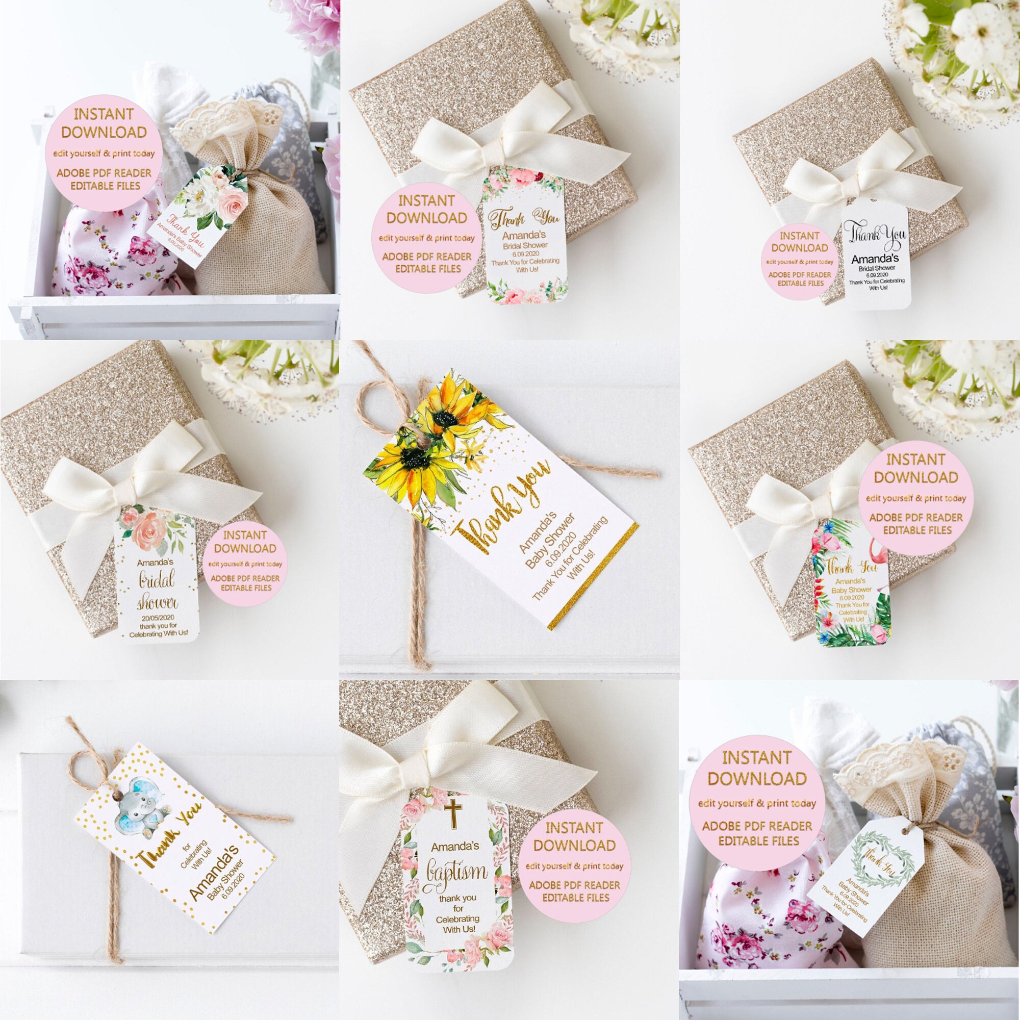 Printable Baptism Tags Editable Baptism Favor Tags Floral | Etsy