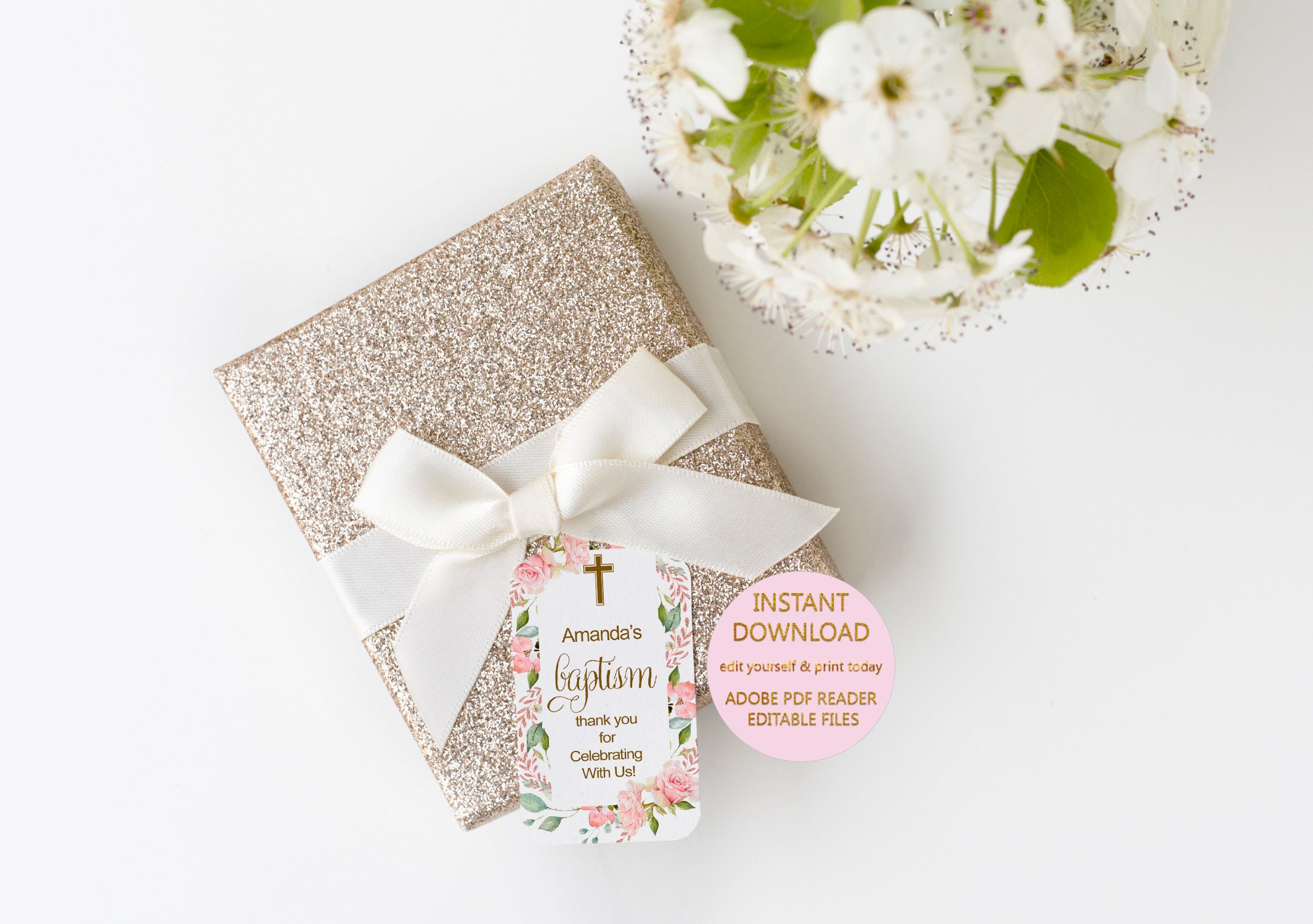 Printable Baptism Tags Editable Baptism Favor Tags Floral | Etsy