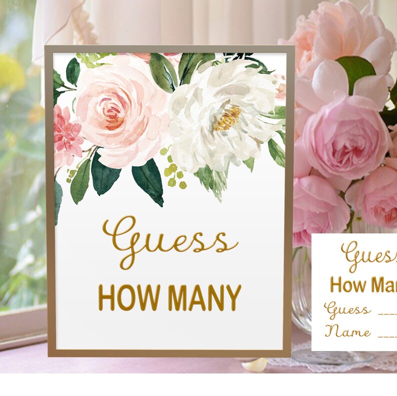 Guessing Game Printable Guess How Many Game Floral Pink Girl | Etsy