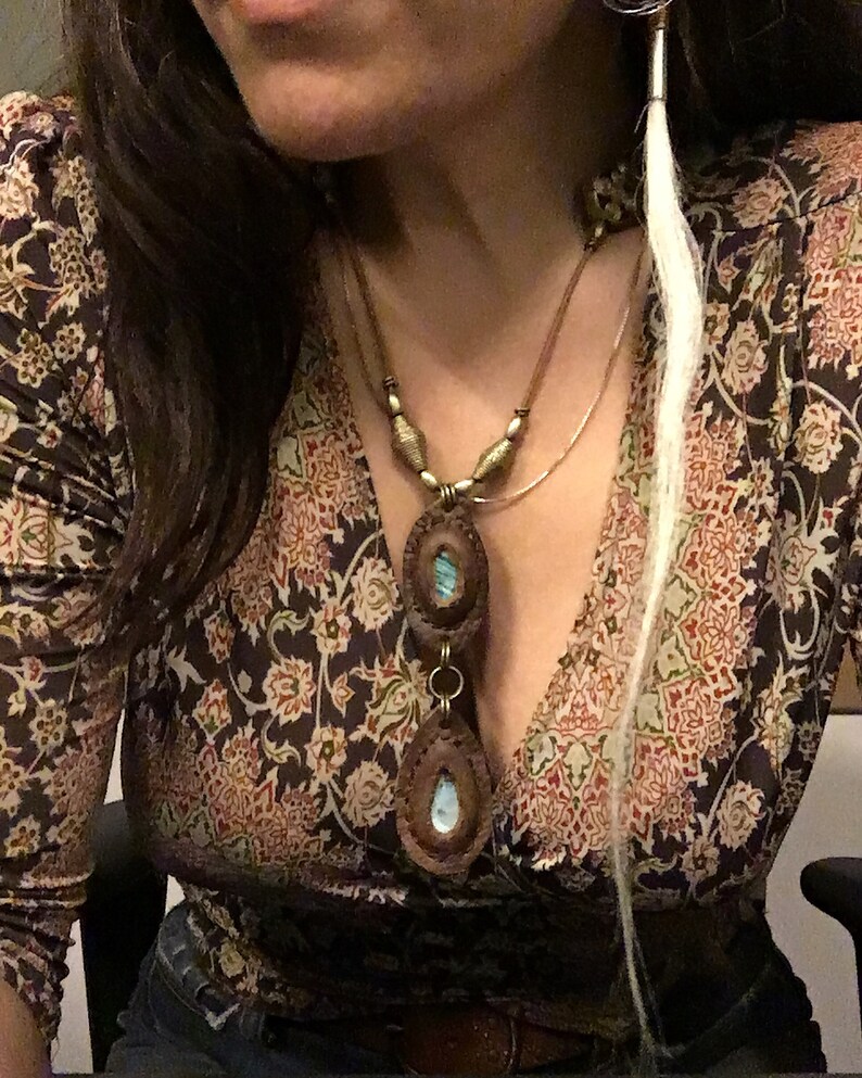 Amazonite Opal Brass /& Leather Necklace