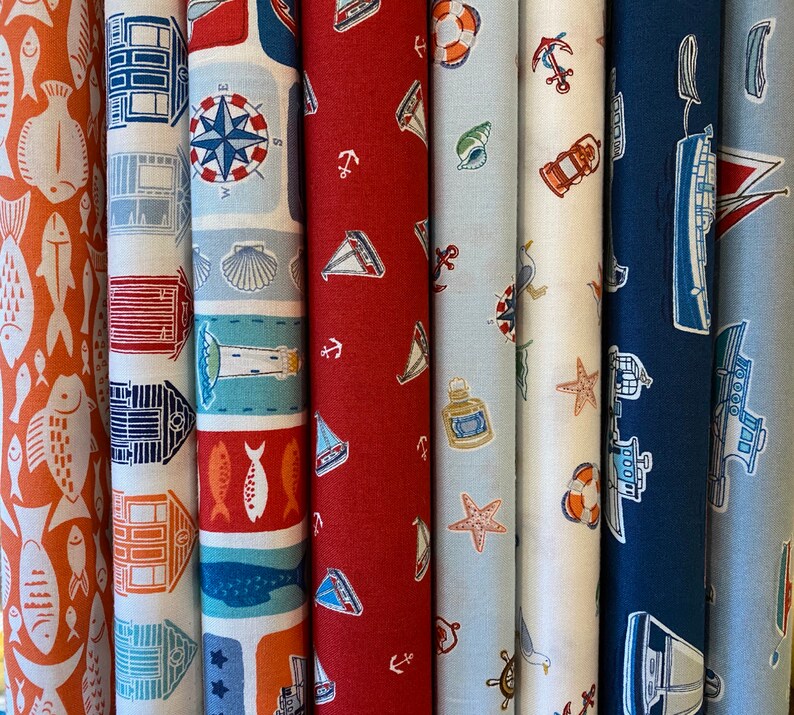 Marina Nautical Fabric From Makower Etsy UK