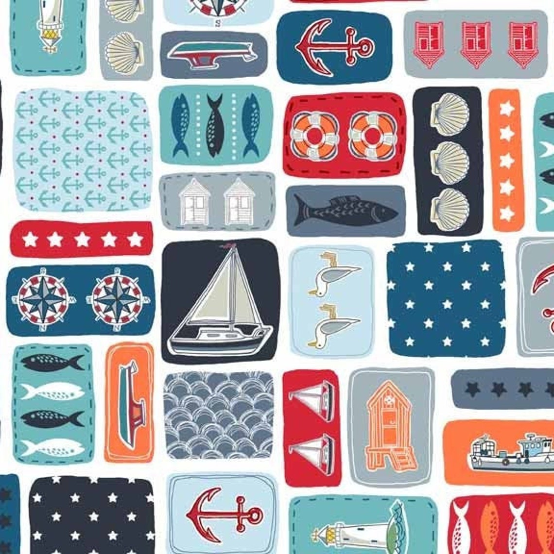 Marina Nautical Fabric From Makower Etsy UK