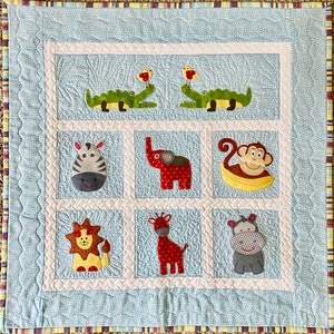 Baby Jungle Cot Quilt or Playmat Pattern pdf.  Downloadable pattern for a quilt 30" square