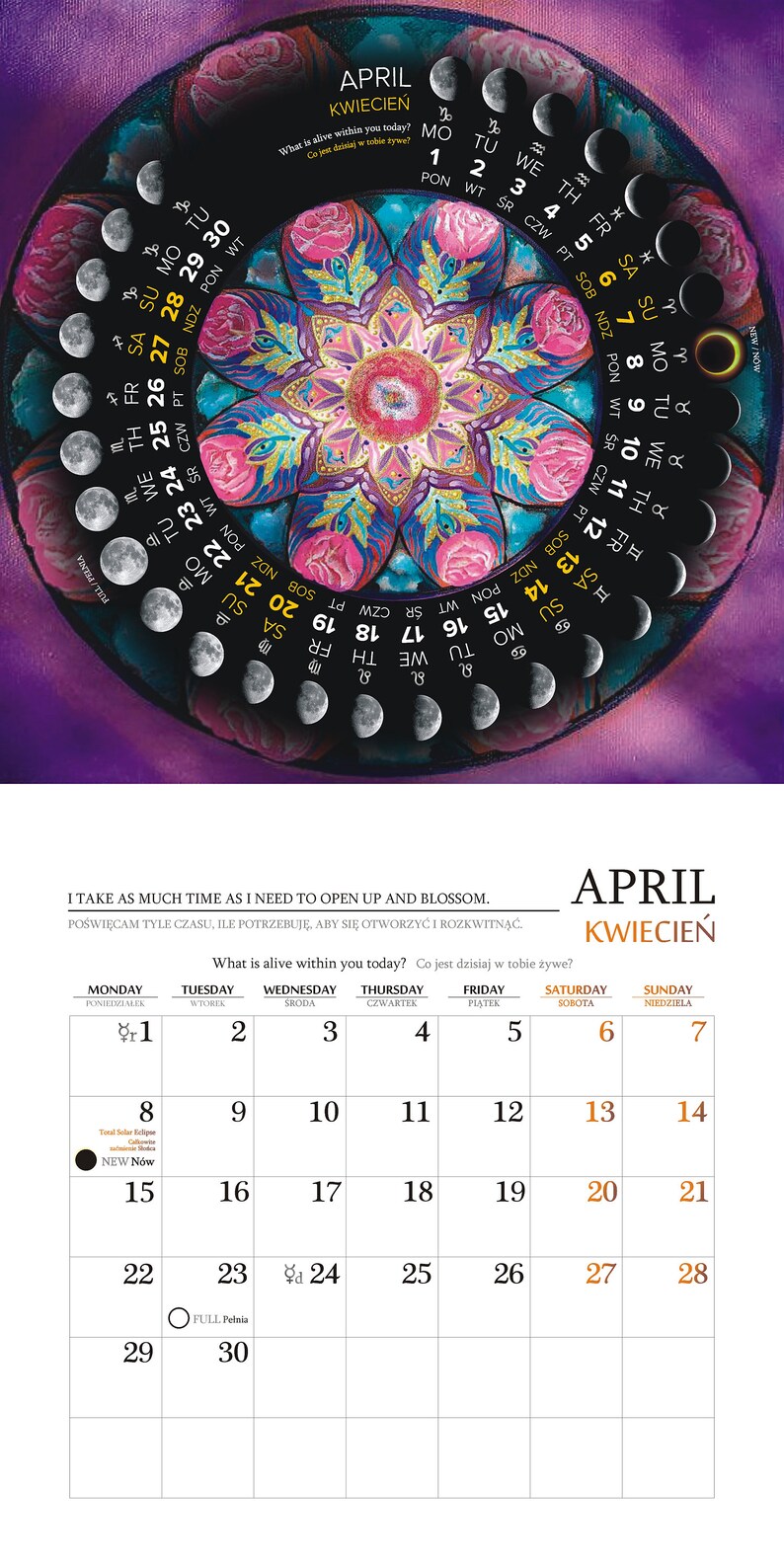 Lunar Mandala Calendar 2024, Calendar 2024, Astrology, Wall Hanging ...
