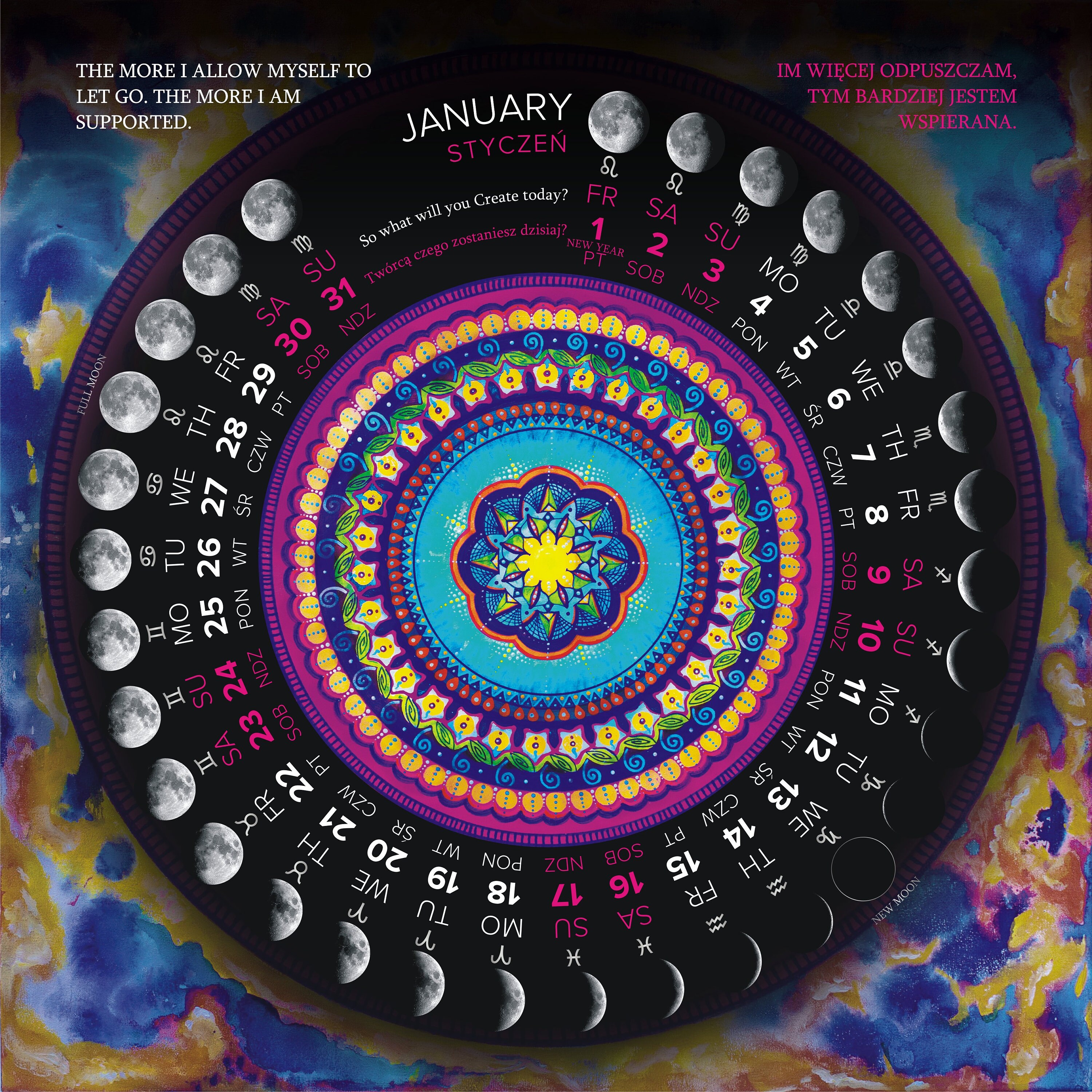 Wall Calendar 2021/ Lunar Mandala Calendar2021/ Etsy