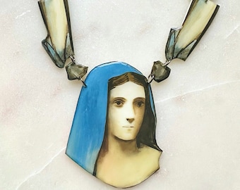 Picasso Inspired Necklace, Picasso Blue, Statement necklace, Woman at Voile Bleu, Paris, OOAK, Art Lovers, Surrealist, Modern Art Jewelry