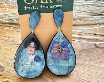 Portrait of Marie Henneberg, Klimt painting, Klimt inspired earrings, Art Nouveau, Bohemian art, Klimt lovers, Klimt jewelry, Blue earrings