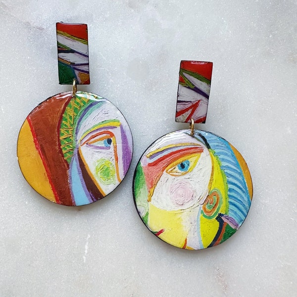 Picasso Inspired earrings, Cubism, Surrealism, Art Lovers, Art Gift, Art Jewelry, Resin Art Earrings, Picasso Paintings, Modern Art Earrings