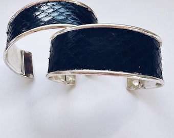Upcycled Snakeskin Cuff Bracelet - Exotic Brass Unisex Jewelry