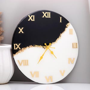 Black and white Resin wall clock, resin art clock, handmade housewarming anniversary gift, premium home decor