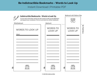 Printable Bookmarks - Words to Look Up - Difficult Word List