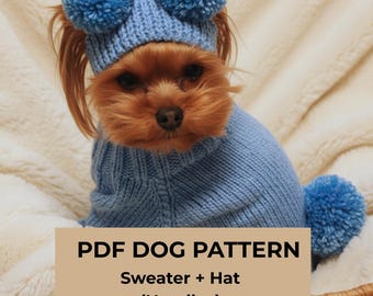 Wzór na sweter z niebieskim psem | Samouczek PDF na sweter i czapkę