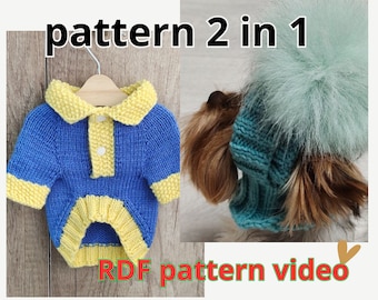 Dog sweater pattern, Pdf knitting dog hats, PDF knitting pattern small dog sweater with collar, Pet clothing Knitting yorkie sweater pattern