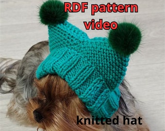 Hat with pattern for dog, Hat for dog with pompom, Pdf Knitting hat dog,  Hat dog with ear cover, Knitting pattern for hat for  dog