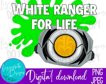 White 90s Power Ranger PNG Sublimation Design, White Ranger for Life