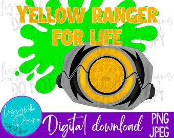 Yellow 90s Power Ranger PNG Sublimation Design, Yellow Ranger for Life