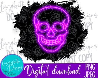 Emo Neon Skull PNG Sublimation Design