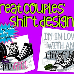 May include: Two pairs of black high-top sneakers with white soles and laces. One pair has a skull and crossbones backpack and the text "Rock On!" The other pair has the text "I'm in love with an emo girl". Both pairs have green wristbands with the text "Green Day" and "Making  Memories".