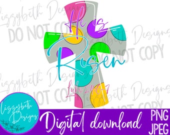 He is Risen Cross PNG Sublimation Design, God, Jesus, Christian - Polka Dot