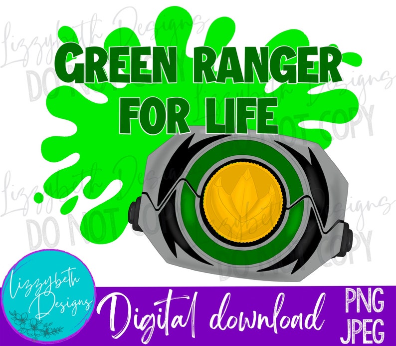 Green 90s Power Ranger PNG Sublimation Design, Green Ranger for Life image 1