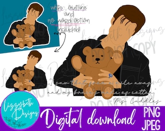 May include: Digital download featuring a stylized illustration of a person holding a teddy bear. The image includes the text "I saw that from a mile away and my brain made of cotton" and "Ms. Cuddles."