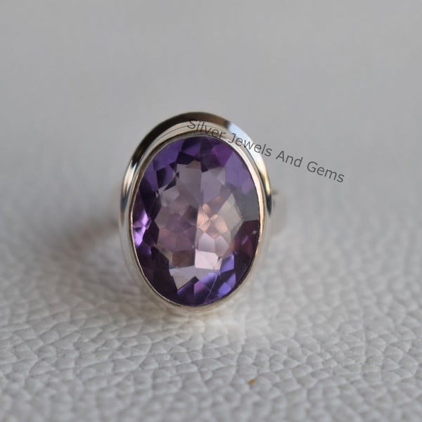 Natural Amethyst Ring-Handmade Silver Ring-925 Sterling Silver Ring-Oval Amethyst Designer Ring-Ring-February Birthstone-Promise Ring