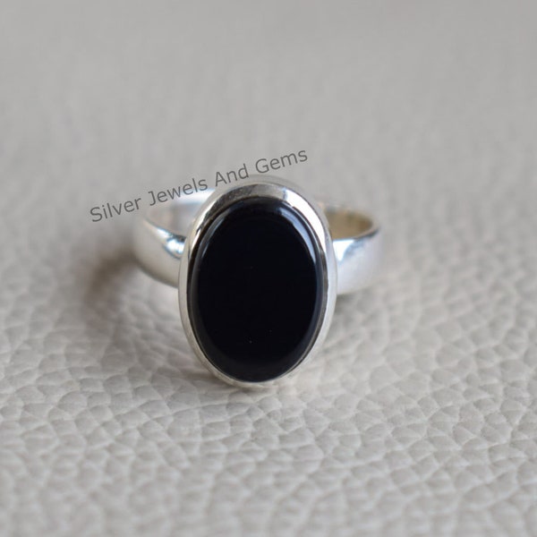 Natürlicher schwarzer Onyx Ring-Handgemachter Silberring-925 Sterlingsilber Ring-Ovaler schwarzer Onyx Ring-Geschenk für sie-Dezember Geburtsstein-Versprechen Ring