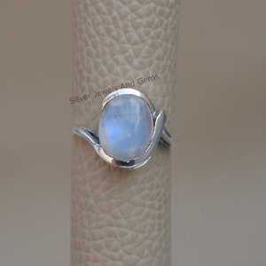 Natural Moonstone Ring-Blue Fire Moonstone Ring-Handmade Silver Ring-925 Sterling Silver Ring-Designer Rainbow Moonstone Ring-Promise Ring