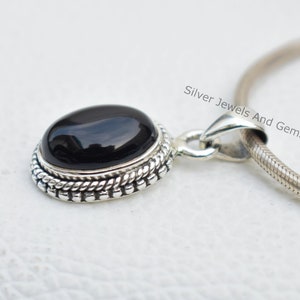 Natural Black Onyx Pendant-Handmade Pendant-925 Sterling Silver Pendant-Designer Oval Black Onyx Pendant-December Birthstone Pendant