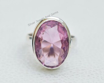 Pink Quartz Ring, Handmade Ring, 925 Sterling Silver Ring, Oval Gemstone Ring, Promise Ring, Gift for Girls