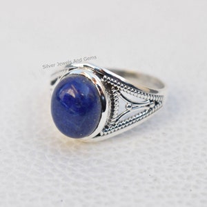 Genuine Lapis Lazuli Ring-Handmade Silver Ring-925 Sterling Silver Ring-Gift for her-Taurus Birthstone Designer Oval Lapis Ring-Promise Ring