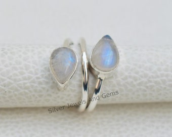 Natural Moonstone Ring, Fire Moonstone Ring, Handmade Silver Ring, 925 Sterling Silver, Teardrop Moonstone Ring, Gift for her, Birthday Ring