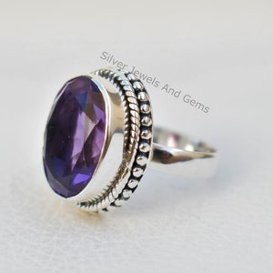 Natural Amethyst Ring, Oval Gemstone Ring, Handmade Ring, Boho Ring, 925 Sterling Silver, Purple Stone Designer Ring, February Birthstone