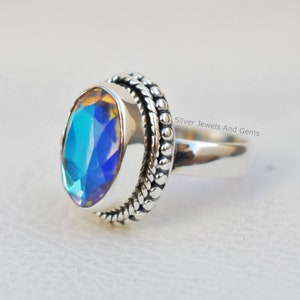 Angel Aura Quartz Ring, Handmade Ring, 925 Sterling Silver Ring, Oval Angel Aura Quartz Ring, Gift for her, Promise Ring, Anniversary Ring