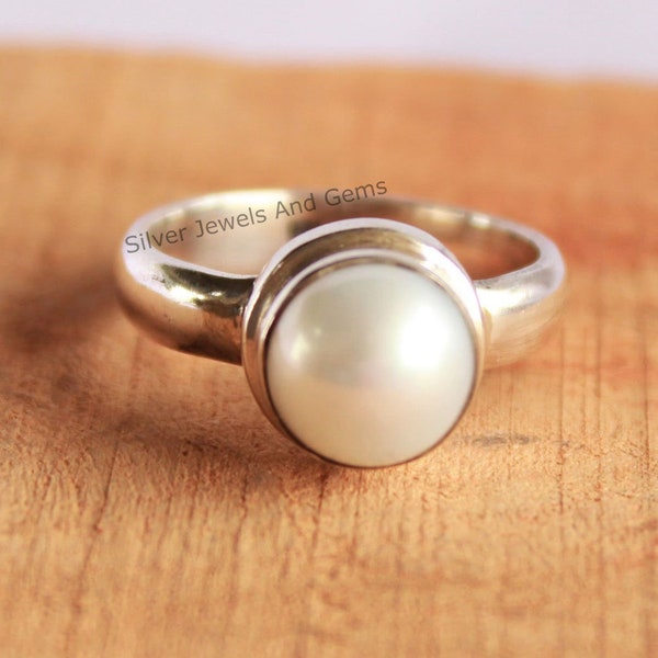 Natural Pearl Ring-Handmade Silver Ring-925 Sterling Silver Ring-Round Fresh Water Pearl Ring-Gift for her-Promise Ring-June Birthstone