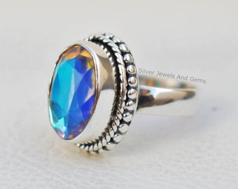 Angel Aura Quartz Ring, Handmade 925 Sterling Silver Ring, Oval Aura Quartz Ring, Gift for her, Promise Ring