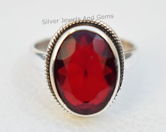 Natural Garnet Ring-Handmade Silver Ring-925 Sterling Silver Ring-Oval Garnet Designer Ring-Promise Ring-Gift for her-Anniversary Ring