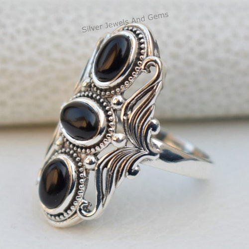Black Onyx Ring Coffin Ring 925 Solid Sterling Silver - Etsy