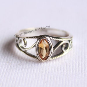 Natural Citrine Ring, Handmade Ring, 925 Sterling Silver Ring, Marquise Citrine Designer Band Ring, Promise Ring, November Birthstone Ring